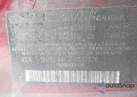 2011 Hyundai Sonata Se z USA, uszkodzony, nr VIN 5NPEC4AC7BH172626